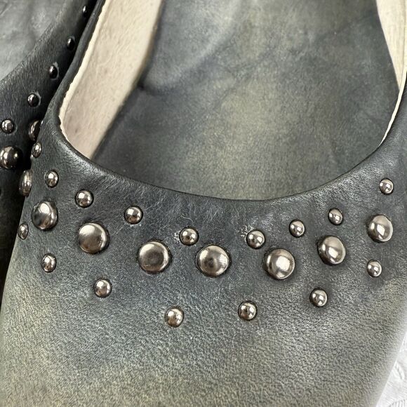 Freebird Blossom Studded Leather Ballet Flats Gunmetal Gray Size 9 Shoes